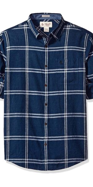 Sleeve Linen Blend Caro Pane Shirt